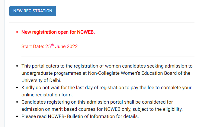 DU NCWEB Admission 2022